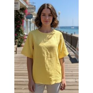 Evan Picone Embroidered Short Sleeve Top Size 10 Yellow Casual Made in Hongkong